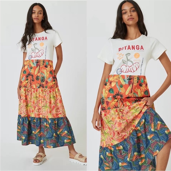 Farm Rio Pitanga Tiered Mixed Print T-Shirt Dress - Picture 1 of 5